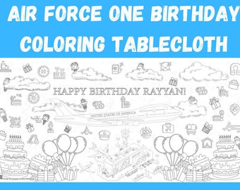 Air Force One Birthday Coloring Tablecloth | First Birthday Decor | Time Flies Party | Personalized Coloring Poster | HUGE 36" x 72"