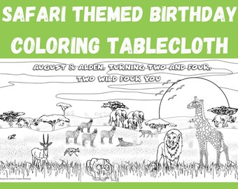 Mantel personalizado para colorear de safari para fiesta de cumpleaños: Actividad de la jungla para niños (91 x 183 cm)