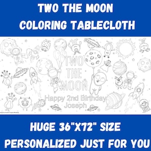 Two the Moon Birthday Poster | Space General Party Table Cover | Out of this World Tablecloth | Astronaut Birthday Party | 36" x 72"