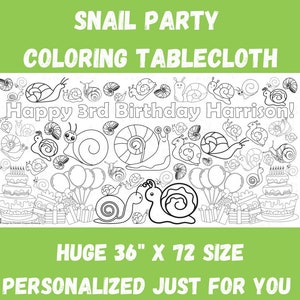 Snail Birthday Party Personalized Coloring Tablecloth | Snail Party Decor | Snail Table Cover | HUGE 36&quot; x 72&quot;