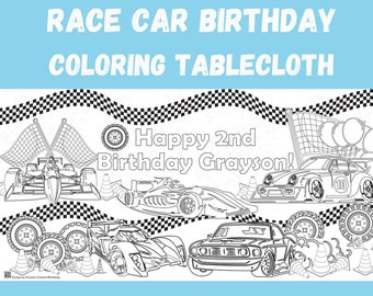 Race Car Birthday Party Decorations Pit Crew Personalized Coloring Tablecloth Kids Two Fast Coloring Poster Fast One Party Activity for Kids