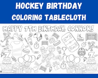 Toalha de mesa personalizada para colorir com tema de hóquei para aniversário: faixa para festa infantil (91,1 cm x 182,7 cm)
