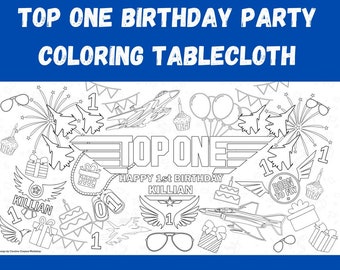 Personalized Top One Birthday Party Table Cover | Born to Fly Coloring Tablecloth | 1st Birthday Decor | HUGE 36" x 72" Coloring Poster