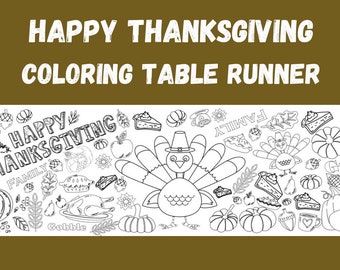 Happy Thanksgiving Coloring Table Runner | Thanksgiving Activity for Kids | Thanksgiving Dinner Table Decor | 17" x 60" Coloring Poster