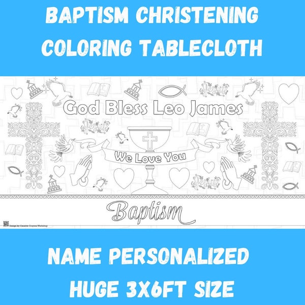 Baptism Christening Celebration Personalized Kids Fun Coloring Activity Table Decor