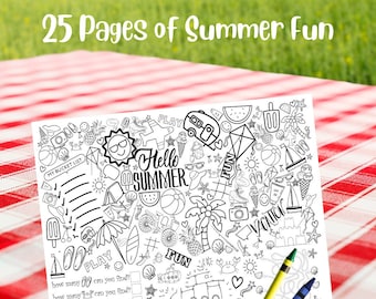 Beach Coloring Sheets 25  Printable Download Pack Kids Summer Bucket List Activity Seek & Find Scavenger Hunt Charades Beach Themed Camp Fun