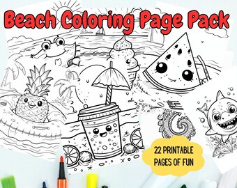 Beach Coloring Activity Pack for Kids 22 Pages Summer Beach Themed Pictures, Mazes, Crossword & Puzzles Download Print Beach Camp Bundle