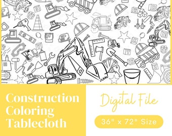 Construction Coloriage Affiche Téléchargement numérique | Feuille de coloriage de tracteur | Équipement Lourd | Décor de fête d’anniversaire pour garçons | Coloriage 36" x 72"