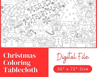 Affiche à colorier de fête de Noël | Téléchargement numérique | Activité de coloriage de Noël pour enfants | Feuille de coloriage des Fêtes | Nappe à colorier 3' x 6'