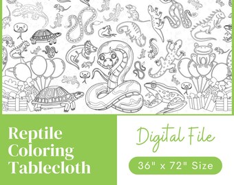 Reptile Coloring Tablecloth | Digital Download | Snakes, Lizards, Frogs, Turtle Coloring Poster | Reptile Birthday Decor | HUGE 36" x 72"