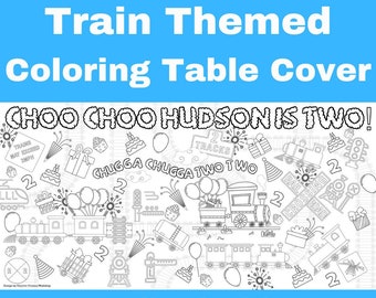 Choo Choo Train Birthday Party Coloring Tablecloth Kids Activity Chugga Chugga Two Two Boys Second Birthday Party Theme All Aboard Toddlers