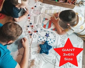 July 4th Coloring Tablecloth: Patriotic Party Activity (6ft x 3ft)