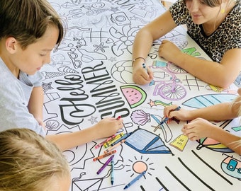 Kids Summer Bucket List Coloring Banner: 6ft Paper Tablecloth