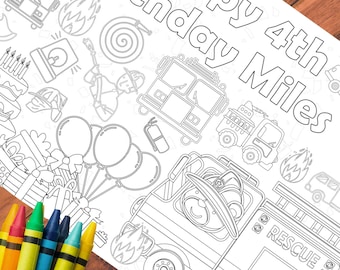 Fire Truck Birthday Party Personalized Firefighter Coloring Tablecloth Boys Birthday Decoration Sound the Alarm Fireman Theme to the Rescue