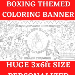 Boxing Birthday Party Coloring Poster | Kids Personalized Coloring Banner | Boxing Party Decor | HUGE 36&quot; x 72&quot; Coloring Tablecloth