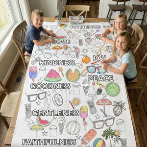 Toalha de mesa para colorir Fruto do Espírito - Banner de atividades infantis