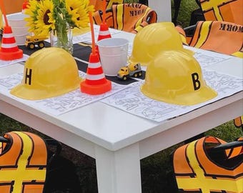 Personalized Construction Birthday Coloring Placemats: 11x17 Activity Sheets