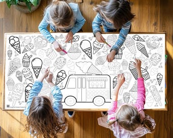 Decorazioni per feste a tema gelato, tovaglia da colorare per bambini, attività personalizzate, decorazioni per feste di compleanno estive, tema del primo compleanno, due dolci feste