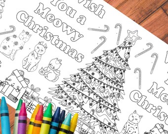 Meowy Christmas Cat Coloring Tablecloth: Personalized Kitty Party Decor
