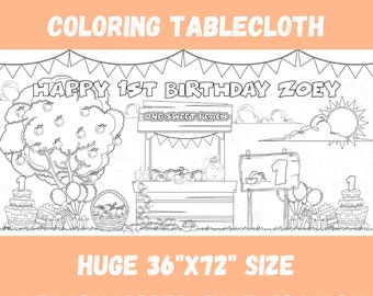 Personalized Peach 1st Birthday Coloring Tablecloth (36" x 72")
