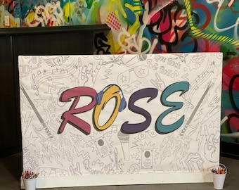 Personalized Rock N Roll Coloring Banner Music Party Decor