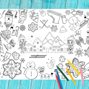 Personalized Winter Wonderland Coloring Tablecloth: Birthday Party Activity