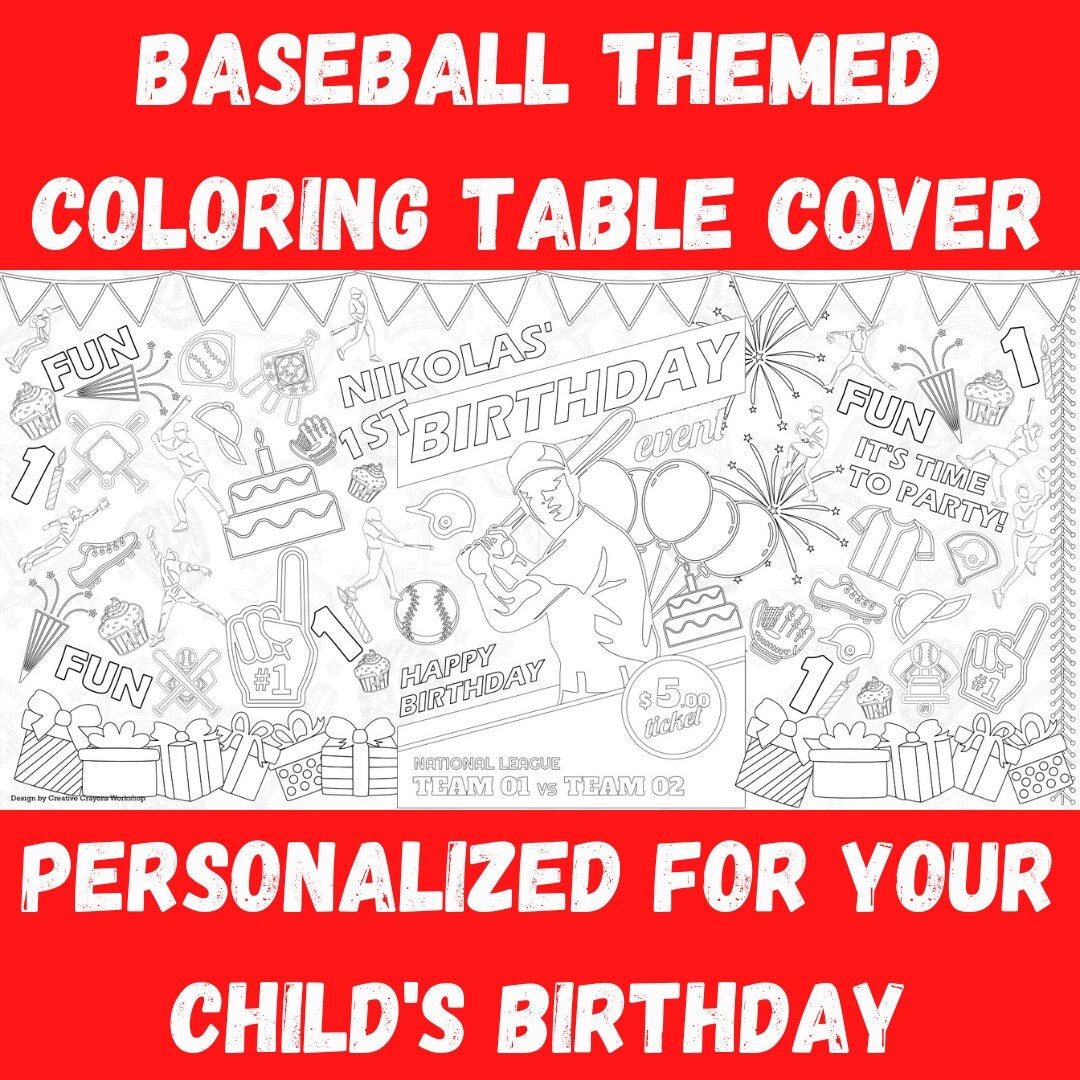 Baseball Birthday Party Coloring Tablecloth Home One Party Decor Rookie ...
