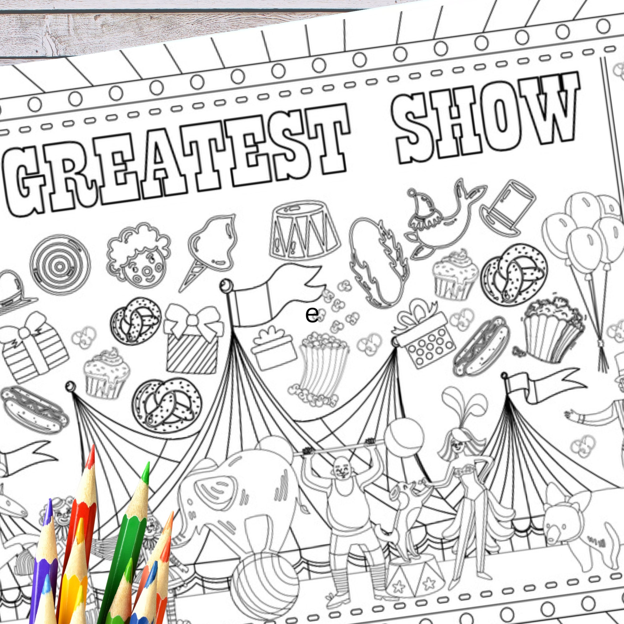 Circus Birthday Party Coloring Banner Kids Carnival Activity Three Ring Circus Personalized Poster