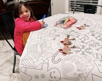 Personalized Christmas Coloring Tablecloth Kids Holiday Party Activity