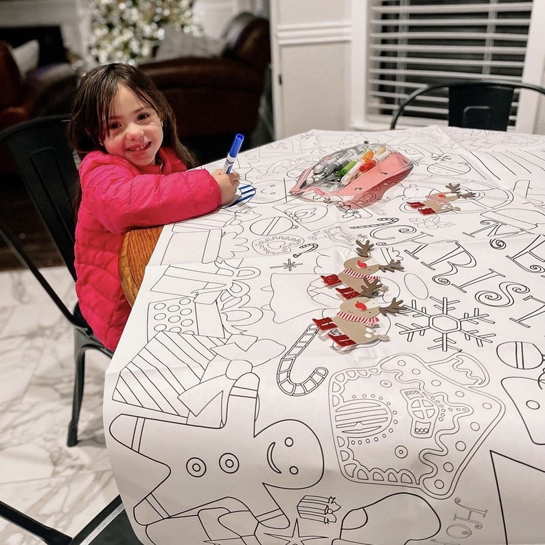 Kids Christmas party activity coloring tablecloth personalized gift holiday craft for kids family fun