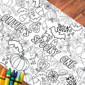 Cumpleaños de Halloween Mantel para colorear personalizado Actividad Temporada espeluznante Decoración de fiesta Papel para colorear Banner Truco o Tres espeluznantes