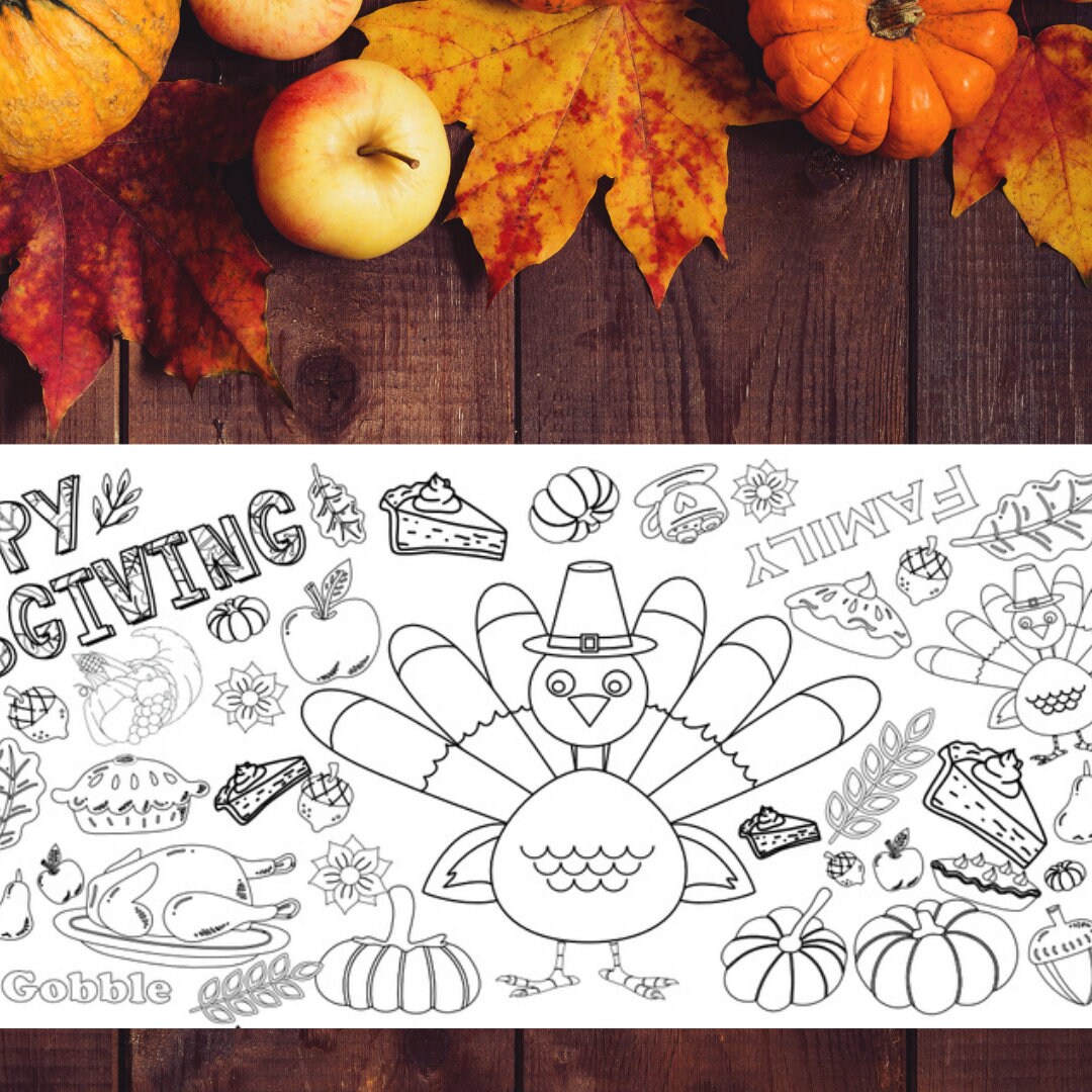 Happy Thanksgiving Coloring Table Runner Thanksgiving Activity for Kids  Thanksgiving Dinner Table Decor 17 X 60 Coloring Poster 