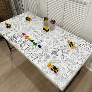Construction Birthday Party Coloring Tablecloth Heavy Equipment Themed First Birthday Decor Children's Party Games Activity image 1