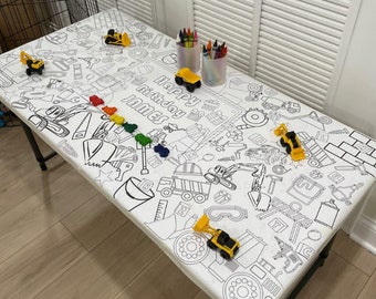 Construction Birthday Party Coloring Tablecloth Heavy Equipment Themed First Birthday Decor Children's Party Games Activity