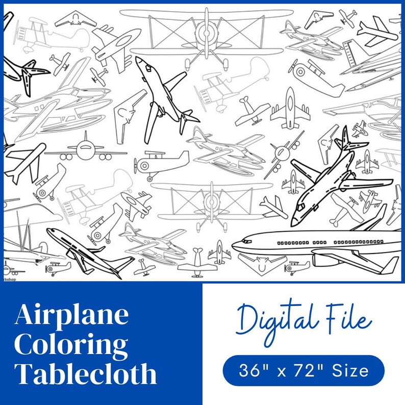 Airplane Coloring Poster: Kids Birthday Party Activity (digital ...