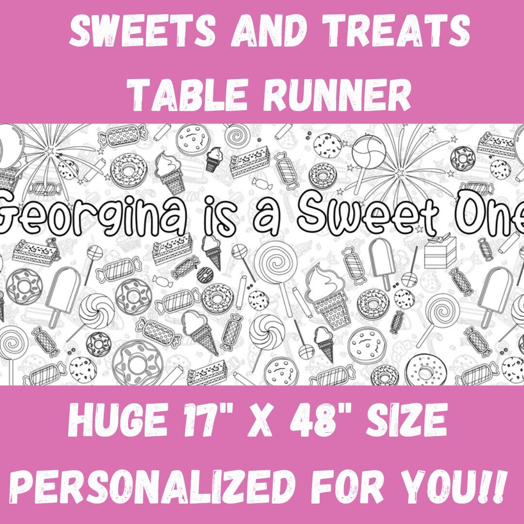 Sweet One Birthday Coloring Table Runner Activity for Kids First Birthday Two Sweet Party Fourever Sweet to be Six Candyland