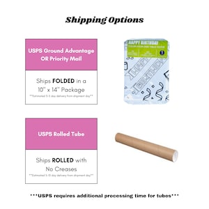 Puede incluir: Dos opciones de env&iacute;o para un mantel. La primera opci&oacute;n es USPS Ground Advantage o Priority Mail, que env&iacute;a el mantel doblado en un paquete de 25,4 cm por 35,6 cm. La segunda opci&oacute;n es USPS Rolled Tube, que env&iacute;a el mantel enrollado sin pliegues. El tiempo de entrega estimado para la opci&oacute;n doblada es de 3 a 5 d&iacute;as, y el tiempo de entrega estimado para la opci&oacute;n enrollada es de 5 a 10 d&iacute;as. USPS requiere tiempo de procesamiento adicional para los tubos.