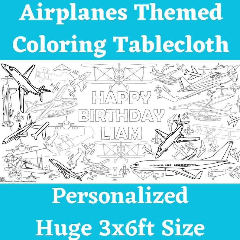 Airplane Birthday Party Aviator Pilot Decor Kids Personalized Coloring Tablecloth Activity First Birthday Decorations Time Flies Party Theme