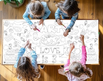 Personalized Art Party Coloring Tablecloth: Kids Birthday Activity