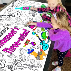 Fiesta Birthday Party Coloring Tablecloth Huge Personalized Coloring Activity Cinco de Mayo Games Three-esta 3rd Party Taco Grad Decorations