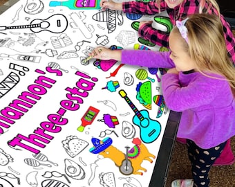 Fiesta Birthday Party Coloring Tablecloth Huge Personalized Coloring Activity Cinco de Mayo Games Three-esta 3rd Party Taco Grad Decorations