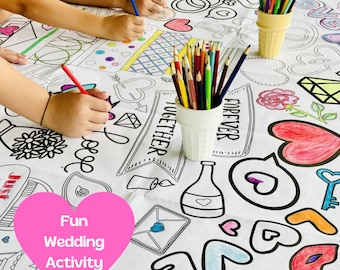 Tovaglia da colorare personalizzata per matrimonio, attività per bambini, foglio gigante da colorare, tavolo per addio al nubilato, carta per brunch, decorazioni per feste