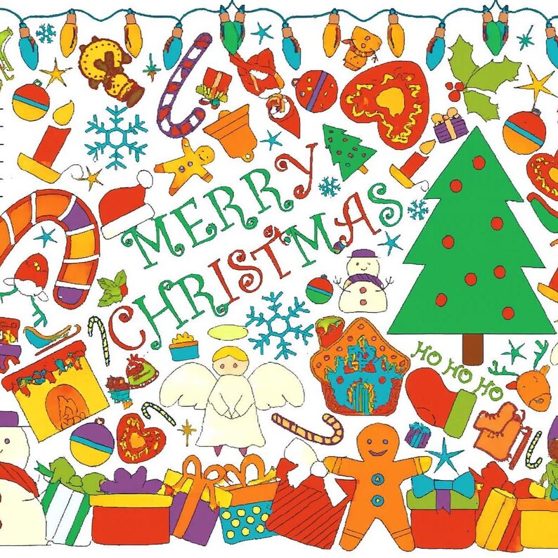 Personalized Christmas Coloring Tablecloth giant christmas coloring sheet Kids Holiday Party Activity all ages, toddler, preschool , elementart, middle school and highchool students teacher favorite classroom activity coloring banner made in the USA