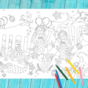 Mermaid Party Decor Huge Coloring Sheet Paper Tablecloth Personalized ...