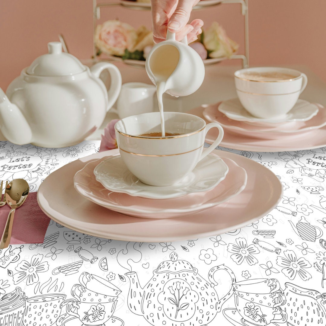 Girls Tea Party Birthday Coloring Tablecloth Partea Activity Personalized Brunch Onederland Tea ...