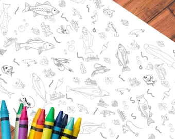 Personalized Fishing Party Coloring Tablecloth: Kids Birthday Activity