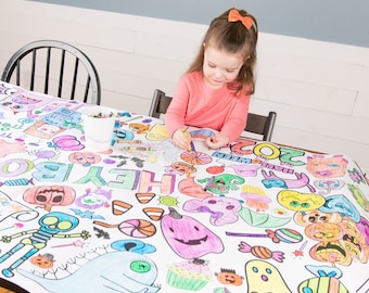 Nappe à colorier personnalisée pour Halloween : activité de fête d'enfants, décoration en papier