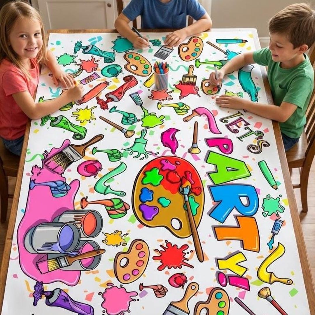 Party Coloring Table Personalized Art Party Coloring Tablecloth: Kids Birthday Activity - Etsy
