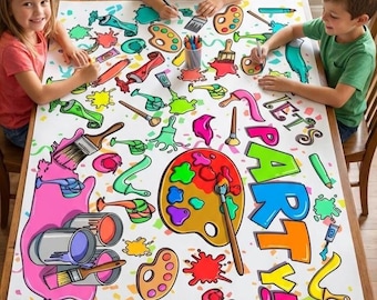 Personalized Art Party Coloring Tablecloth: Kids Birthday Activity