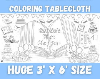 Personalized Bookworm Birthday Coloring Tablecloth: Kids Party Activity